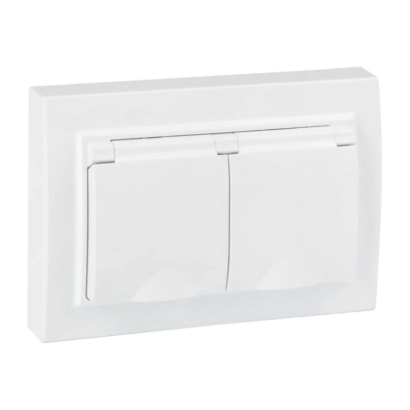 Розетка с/у Минск ERR16-129-200-44, 2 гнезда, с/з, з/ш и крышкой, IP44, белая