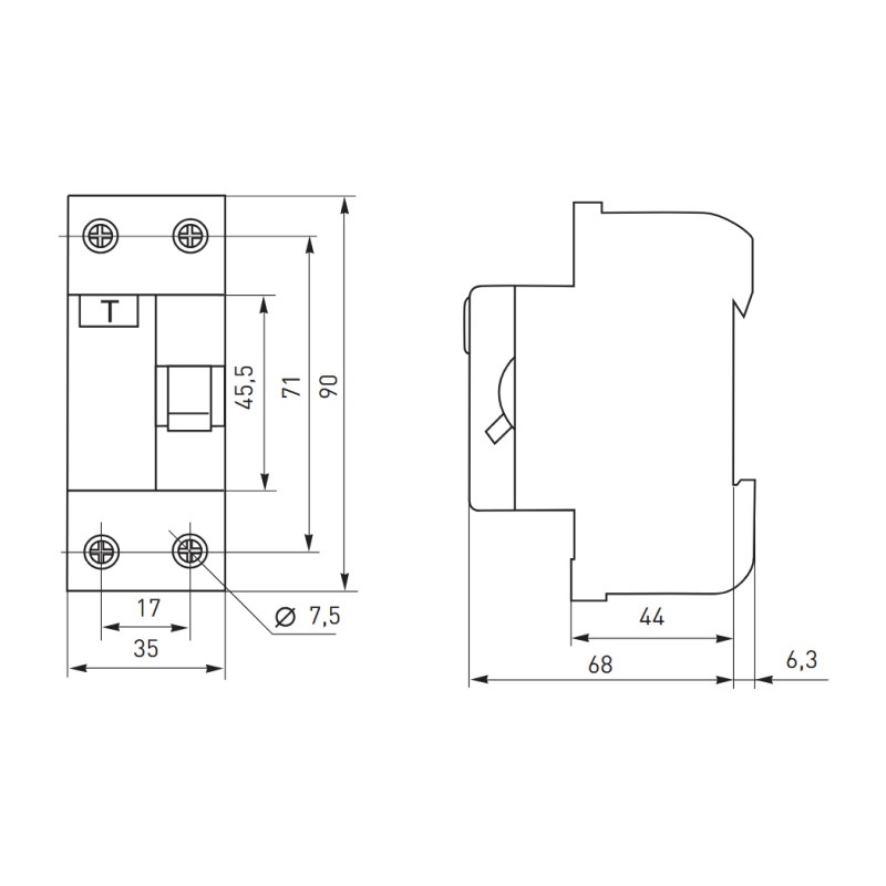 Устройство защитного отключения EKF ВДТ-40 63А, 100мА, тип АС, 2П