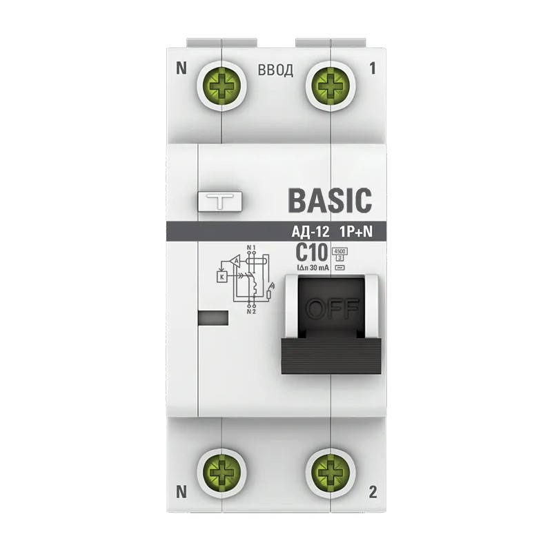 Автомат дифференциальный EKF АВДТ АД-12 4,5кА, С 10А, 30мА, тип АС, 1P+N