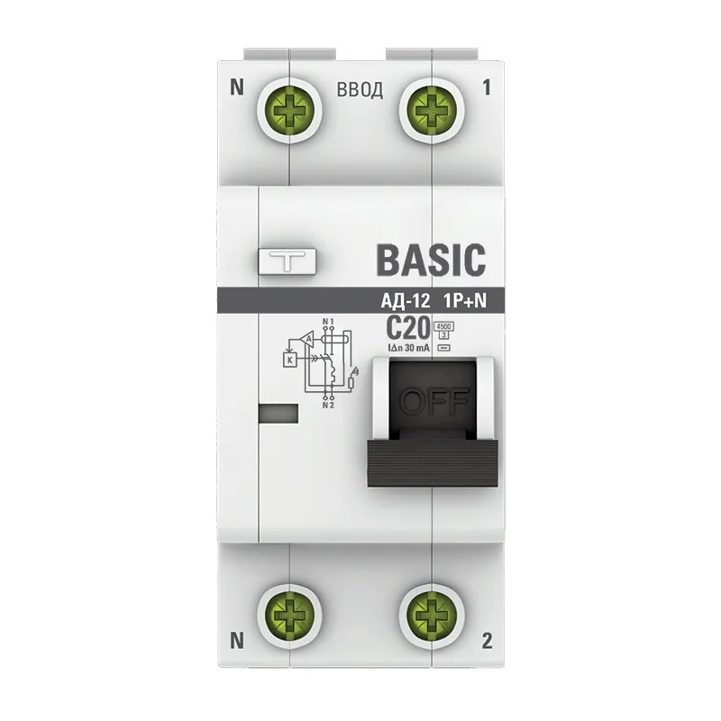 Автомат дифференциальный EKF АВДТ АД-12 4,5кА, С 20А, 30мА, тип АС, 1P+N