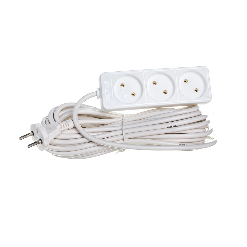 Удлинитель бытовой 481S-1310, 3 гнезда, ПВС, 2200 Вт, б/з, 10 м, белый