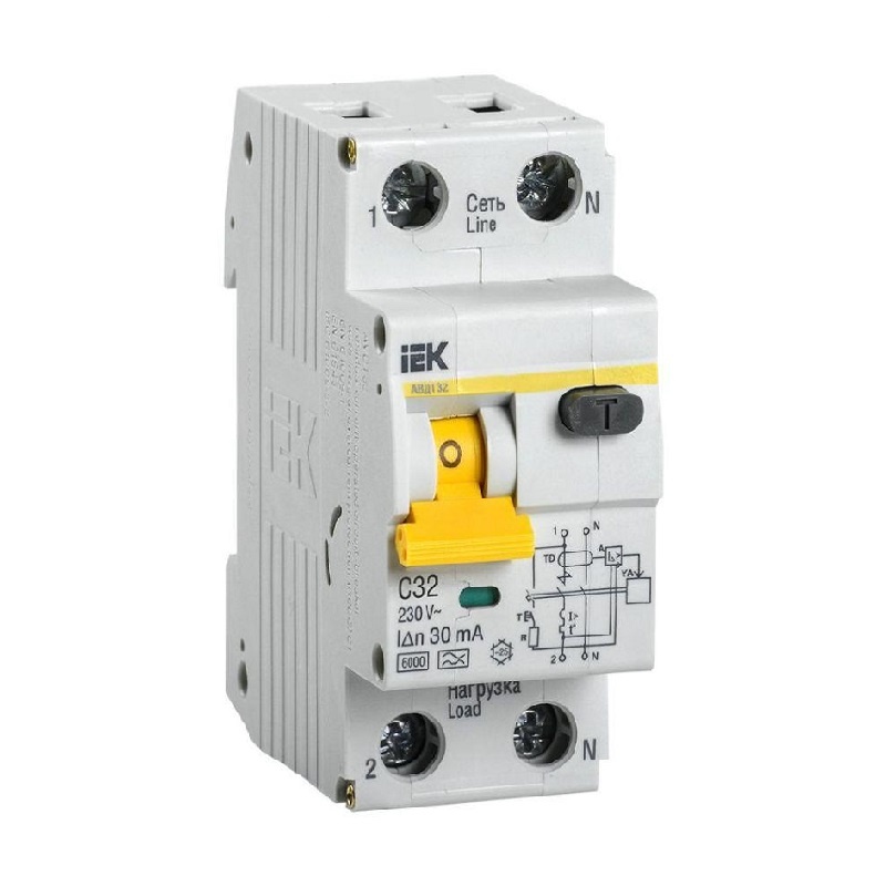 Дифференциальный автомат IEK Karat АВДТ 32 6кА, С 32А, 30мА, тип А, 1P+N. MAD22-5-032-C-30