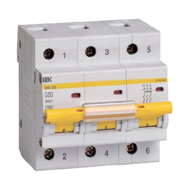 Автоматический выключатель IEK Karat ВА 47-100 10кА, С 80А, 3П, MVA40-3-080-C