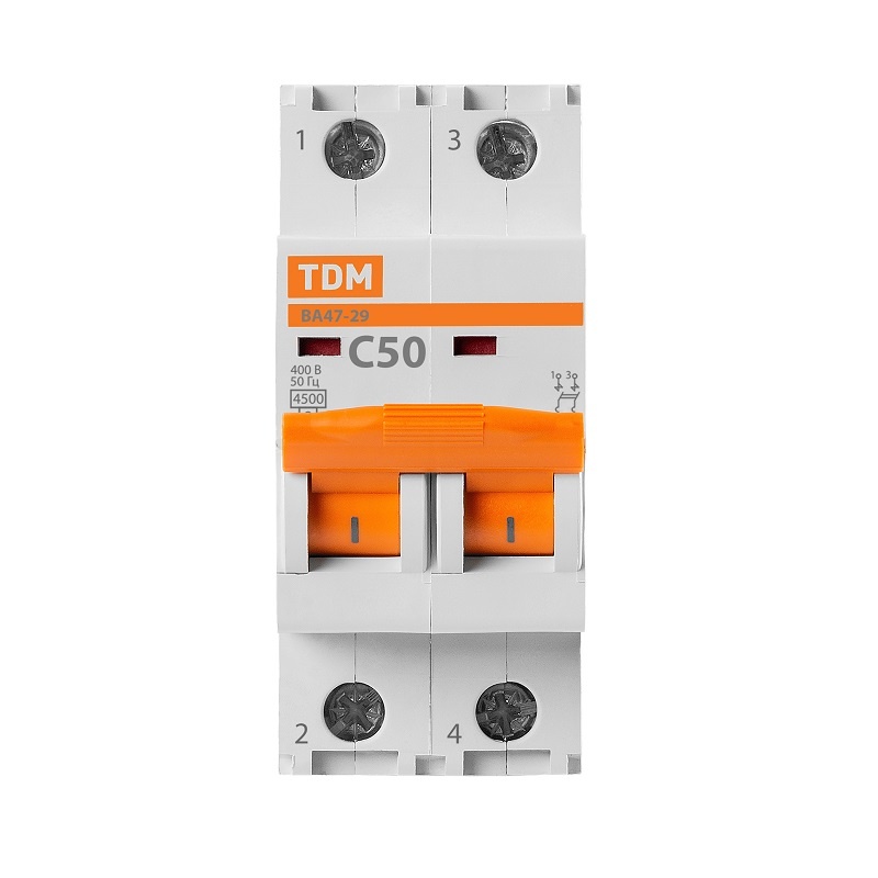 Выключатель автоматический TDM ВА 47-29 4,5кА, С 50А, 2П