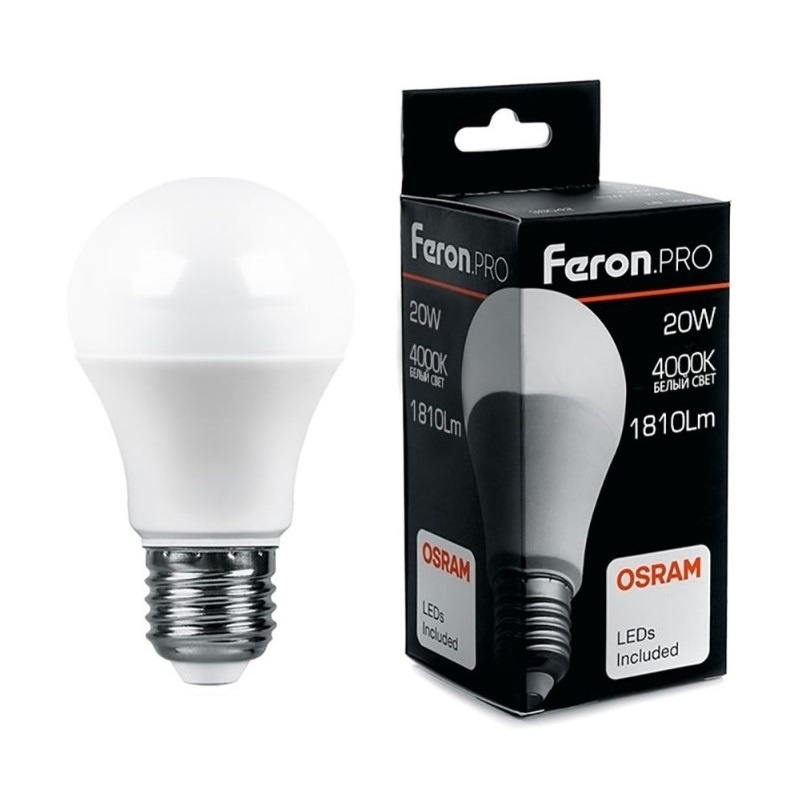 Лампа светодиодная Feron Pro LED E27, груша, 20Вт, 230В, 4000К, нейтральный свет