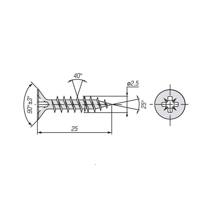 Саморез ШУЖ SWFS 2,5х25 (25 шт) пакетик