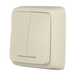 Выключатель о/у Alfa ВА10-154-01, 2 клавиши, с/инд, слоновая кость