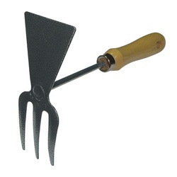 Мотыжка садовая Farina 93106, прямое лезвие 3 зубца, деревянная рукоятка, 250 мм