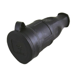 Штепсельное гнездо, 2Р+РЕ, 16А, 230В, IP44, каучук, черное