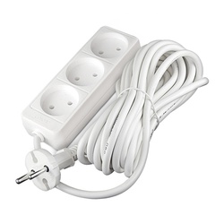 Удлинитель бытовой 481S-1307, 3 гнезда, ПВС, 2200 Вт, б/з, 7 м, белый