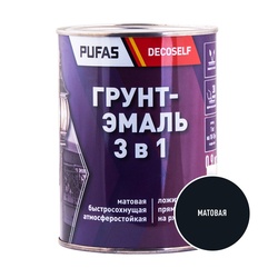 Грунт-эмаль Pufas Decoself 3 в 1 быстросохнущая матовая черная (0,9 кг)